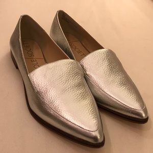 Amazing silver pointed toe loafers